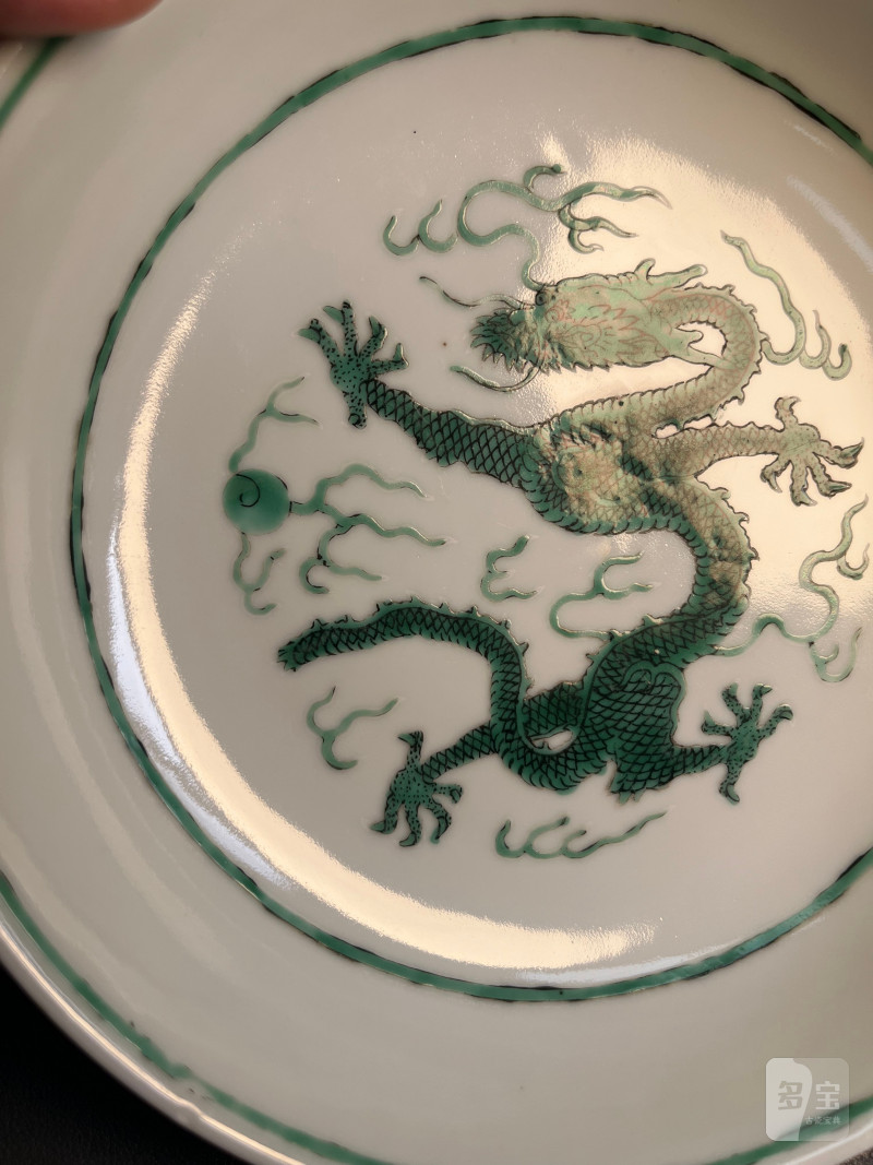清道光  白地绿彩龙纹盘 - 图8